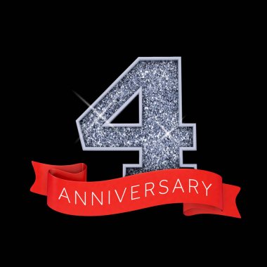 4 numara gümüş köpüklü yıldönümleri kutlama afişi. 3d Render