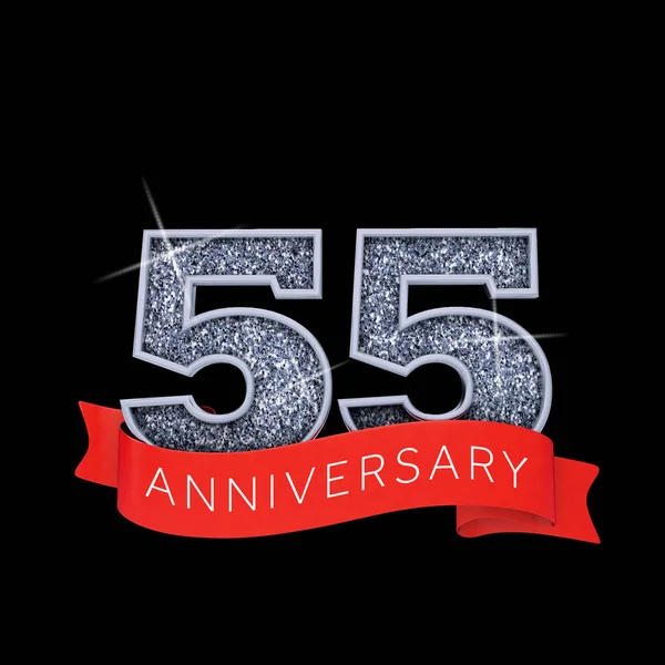Número 55 prata brilhante banner celebração aniversário. Renderização 3D — Fotografia de Stock