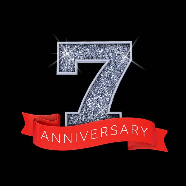 Number 7 silver sparkling anniversay celebration banner. 3D Render — Stock Photo, Image