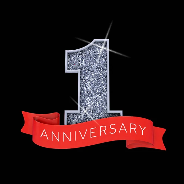 1-es szám ezüst csillogó évfordulók ünnep banner. 3D-leképezés — Stock Fotó