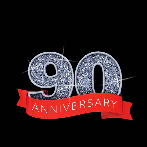 Numer 90 Silver musujące rocznicy uroczystości banner. Renderowanie 3D — Zdjęcie stockowe