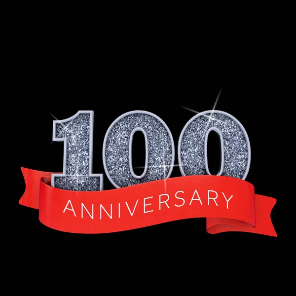 Banner de celebración de aniversario brillante número 100 de plata. Renderizado 3D — Foto de Stock