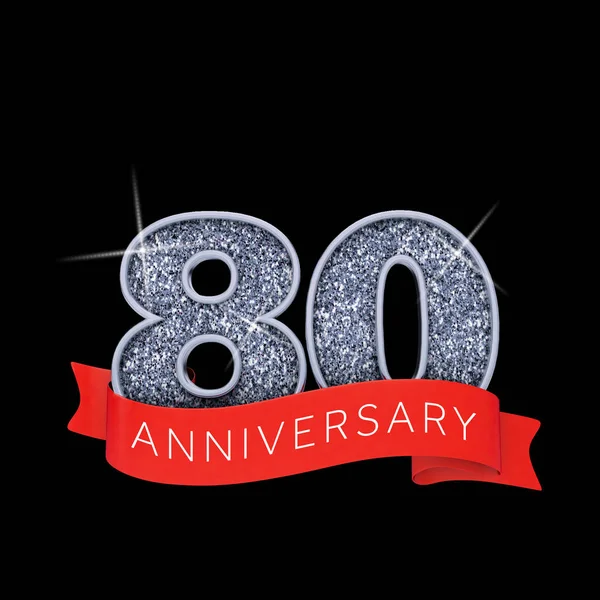 Number 80 silver sparkling anniversay celebration banner. 3D Render — Stock Photo, Image