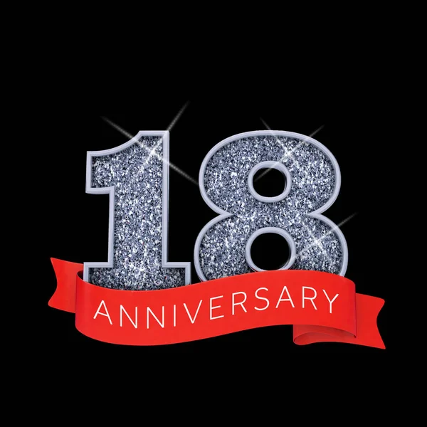 Número 18 prata cintilante aniversário celebração banner. Renderização 3D — Fotografia de Stock