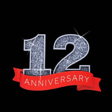 12 numara gümüş köpüklü yıldönümleri kutlama afişi. 3d Render