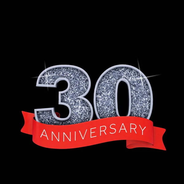 Nummer 30 silver mousserande anniversay fest banner. 3D-rendering — Stockfoto