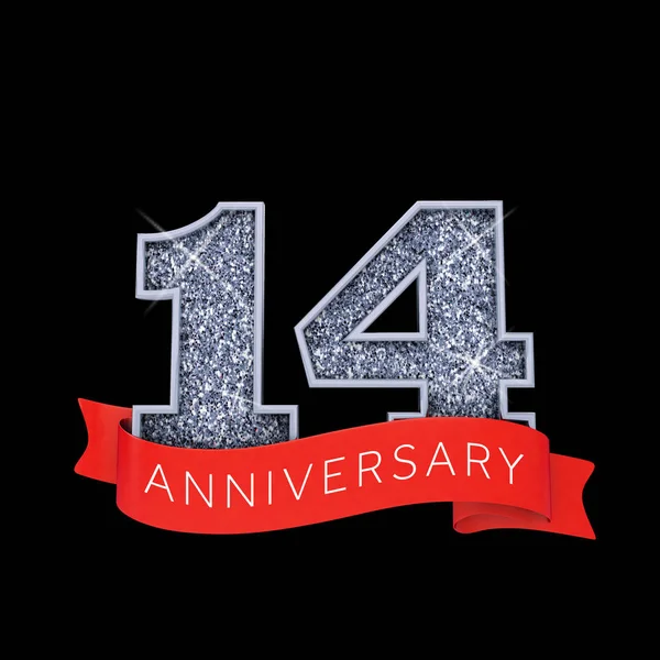 Banner de celebración del aniversario brillante número 14. Renderizado 3D — Foto de Stock