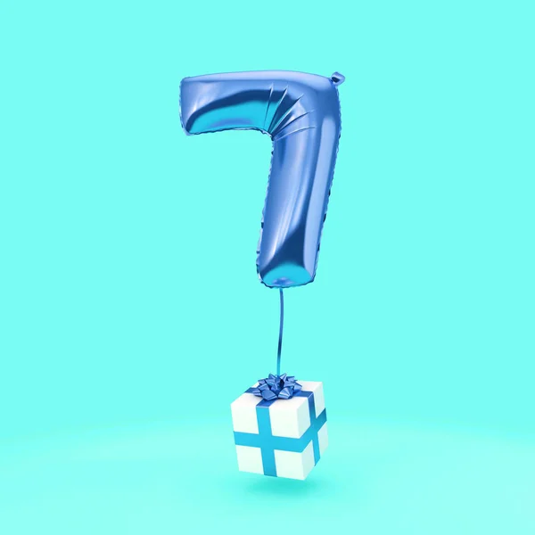 7 번 생일 축하 호일 헬륨 풍선 선물. 3D 렌더링 — 스톡 사진