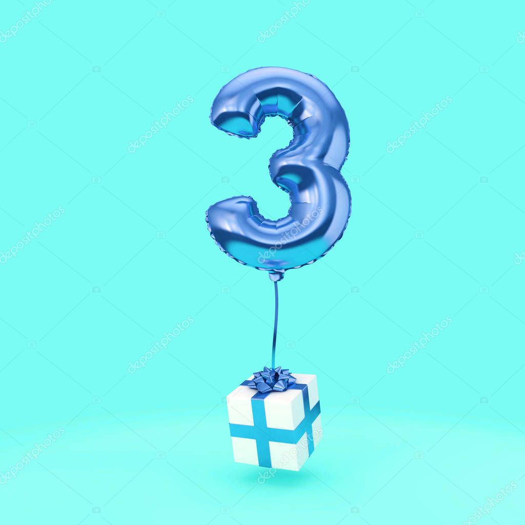 Palloncino di elio numero 3 per festeggiamenti di compleanno con regali.  Render 3D - Foto Stock: Foto, Immagini © InkDropCreative 266185596