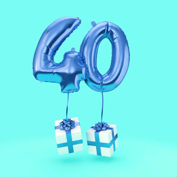 Číslo 40 narozeninová fólie Heliový balónek s dárky. prostorové vykreslení — Stock fotografie