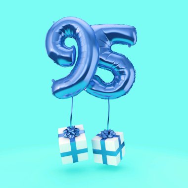 Numara 95 doğum günü kutlama folyo helyum balon hediyeleri ile. 3d Render