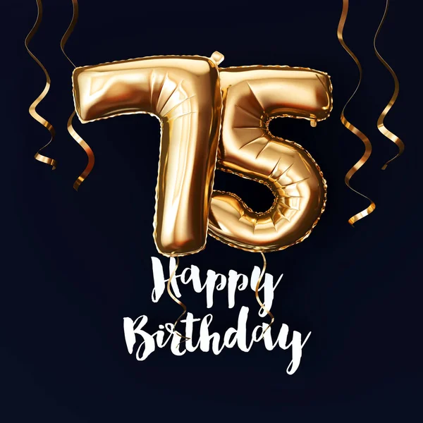 Happy 75th födelsedag guldfolie ballong bakgrund med band. 3D-rendering — Stockfoto