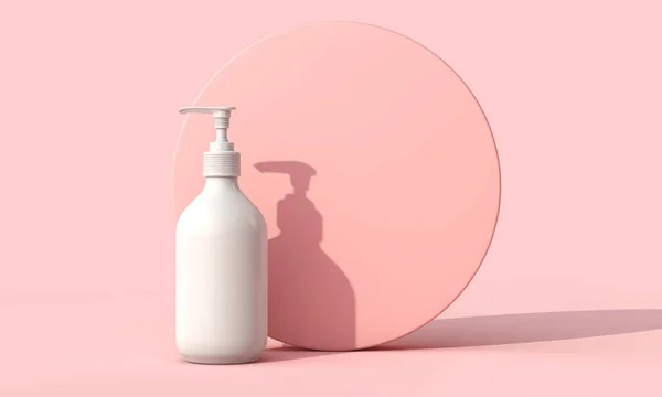 Flacon de maquillage cosmétique blanc blanc blanc sur fond rose pastel. Expéditeur 3D — Photo
