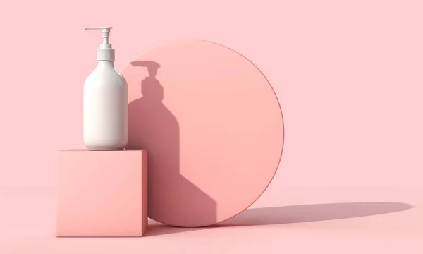 Κενό λευκό καλλυντικό μπουκάλι μακιγιάζ επιδερμίδας σε παστέλ ροζ φόντο. Απόδοση 3D — Φωτογραφία Αρχείου