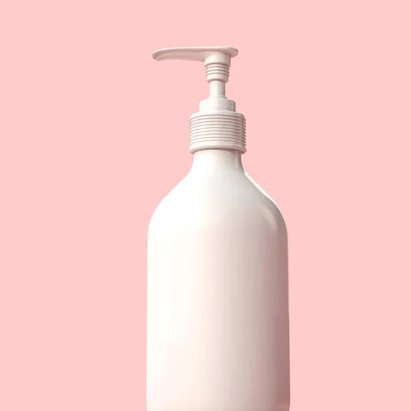 Κενό λευκό καλλυντικό μπουκάλι μακιγιάζ επιδερμίδας σε παστέλ ροζ φόντο. Απόδοση 3D — Φωτογραφία Αρχείου