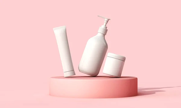 Recipientes de maquillaje cosméticos blancos en blanco. Renderizado 3D —  Fotos de Stock