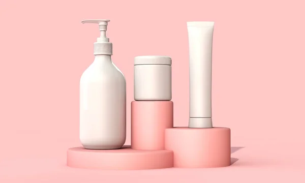 Leere weiße Kosmetikhautpflegebehälter. 3D-Darstellung — Stockfoto