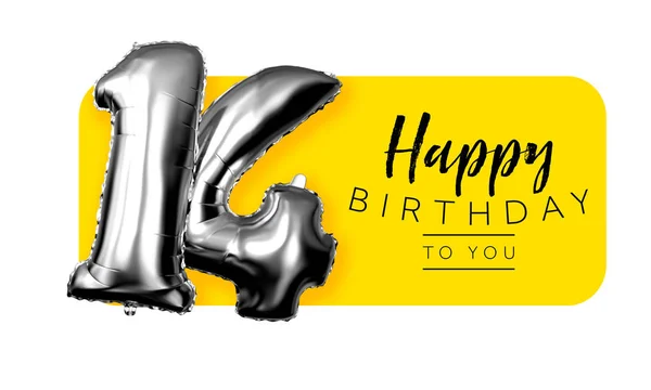 Buon 14 compleanno giallo sfondo saluto. Rendering 3D — Foto Stock