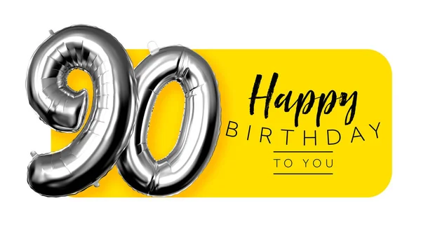 Buon 90esimo compleanno giallo sfondo saluto. Rendering 3D — Foto Stock