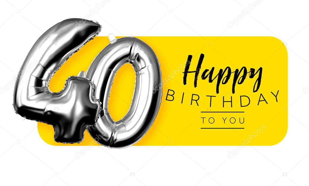 Happy 40th birthday yellow greeting background. 3D Rendering