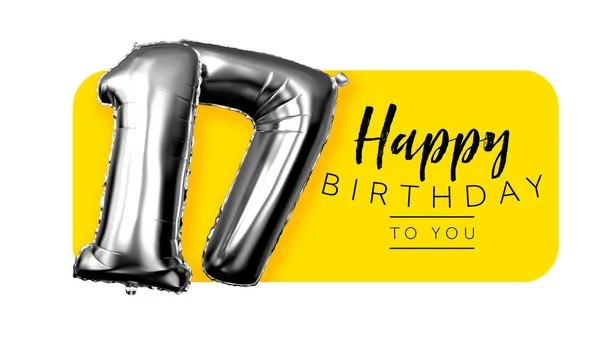 Boldog 17th születésnap sárga üdvözlő háttér. 3D renderelés — Stock Fotó