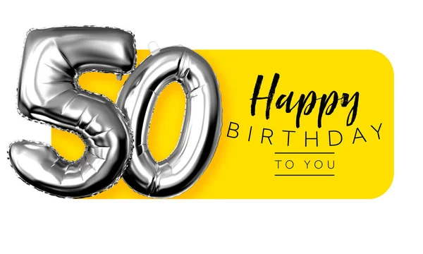 Gelukkige 50e verjaardag gele begroeting achtergrond. 3D-rendering — Stockfoto