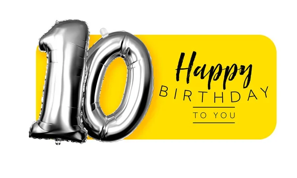 Feliz décimo cumpleaños amarillo saludo fondo. Renderizado 3D — Foto de Stock