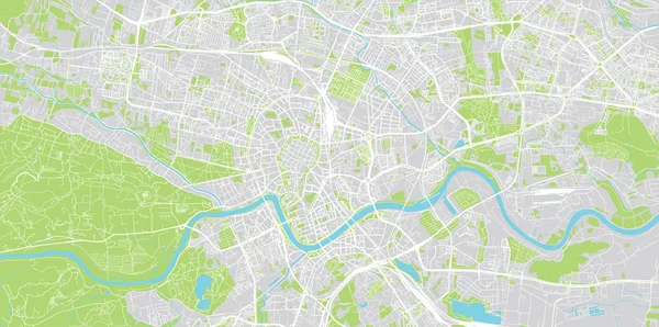 Mapa urbano de Cracovia, Polonia — Vector de stock