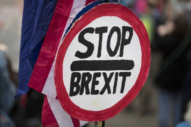 Stop brexit sign at a political protest in London
