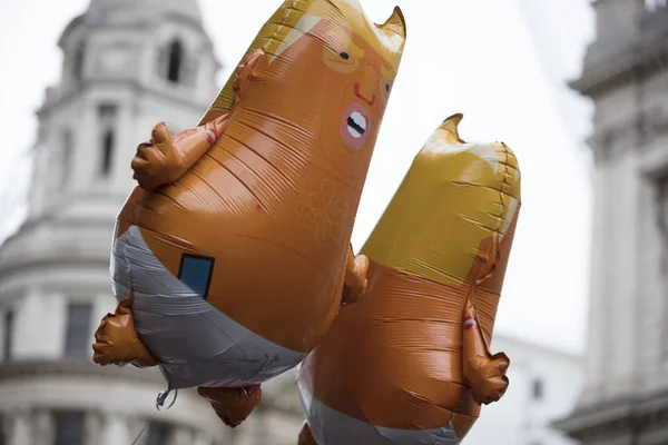LONDON, UK - June 4th, 2019: Baby Donald Trump helium balloons during an Anti Trump rally in Central London — Stock Photo, Image