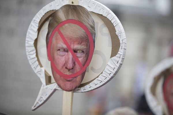 LONDON, UK - June 4th 2019: Large crowds of protesters gather in central London to demonstrate against President Trumps state visit to the UK