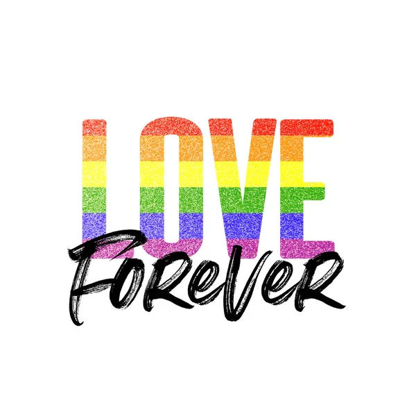 Amore per sempre banner. Bandiera bandiera arcobaleno gay LGBTQ — Foto Stock