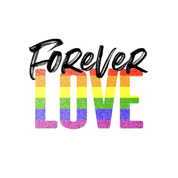 Sonsuza kadar aşk afiş. Gay Lgbtq gökkuşağı bayrağı afiş — Stok fotoğraf