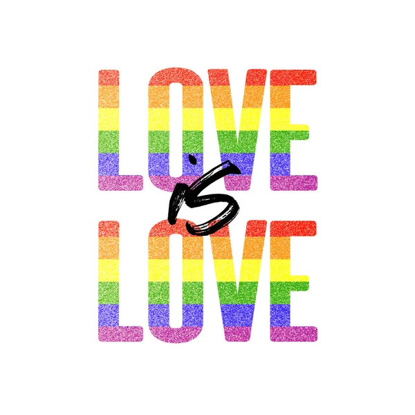 Miłość jest baner miłości. Homoseksualista LGBTQ tęczy flaga sztandar — Zdjęcie stockowe