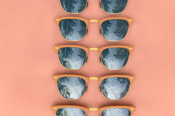 Lunettes de soleil d'été aux reflets de palmiers tropicaux. Rendu 3D — Photo