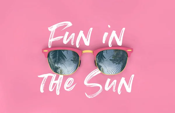 Gafas de sol divertidas con reflejos a palmeras tropicales. Renderizado 3D —  Fotos de Stock