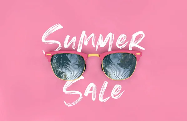 Gafas de sol de venta de verano con reflejos de palmera tropical. Renderizado 3D —  Fotos de Stock