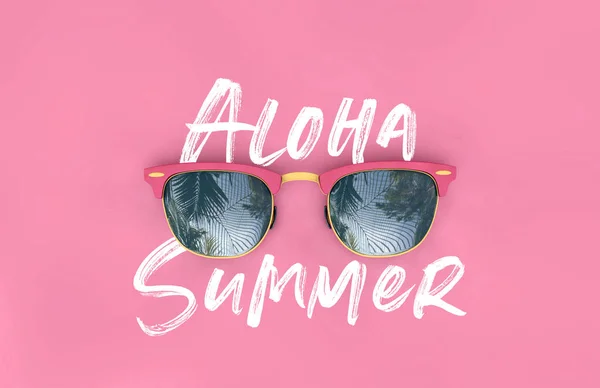 Aloha Summer sunglasses with tropical palm tree reflections. 3D Rendering