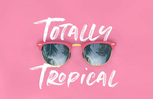 Tropikal palmiye ağacı yansımaları ile tamamen tropikal güneş gözlüğü. 3d Rendering — Stok fotoğraf
