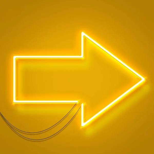 Yellow neon arrow sign on a yellow background