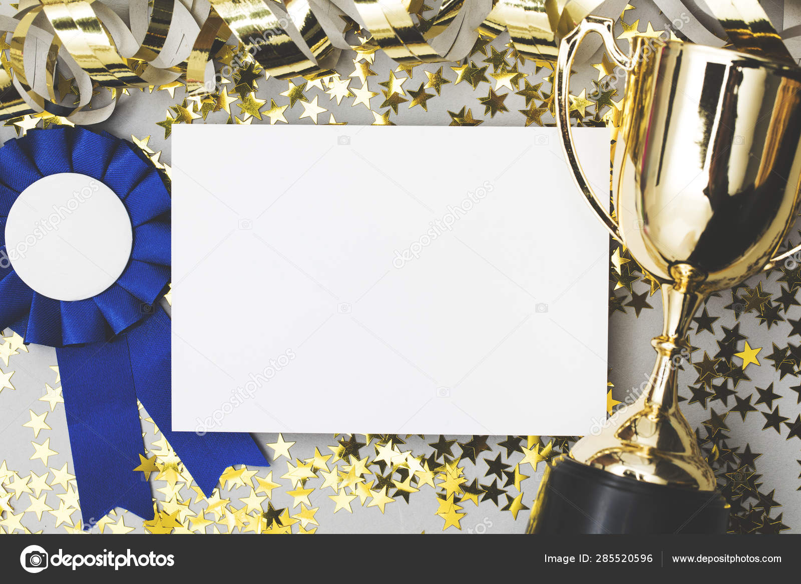 Winners background with trophy and rosette Stock Photo by