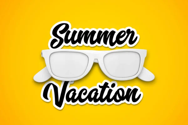 Summer Vacation message with white sunglasses on a bright yellow
