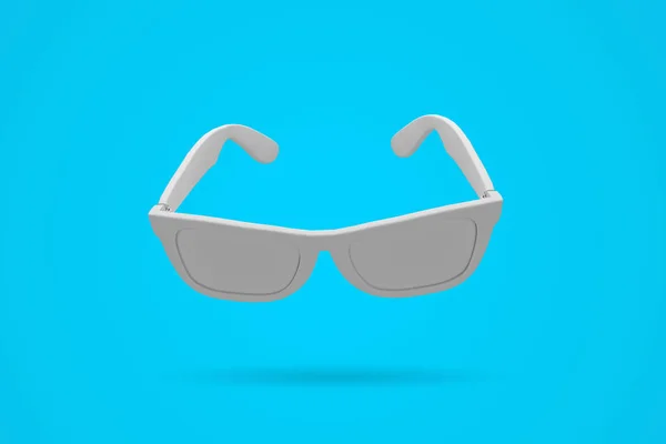 Witte zonnebrillen op een helder blauwe achtergrond. Zomer blauw — Stockfoto