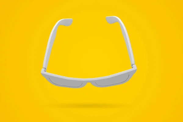 Witte zonnebrillen op een heldere gele achtergrond. Zomer ACHTERG — Stockfoto