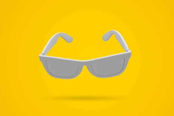 Weiße Sonnenbrille auf leuchtend gelbem Hintergrund. Sommerrückstand — Stockfoto