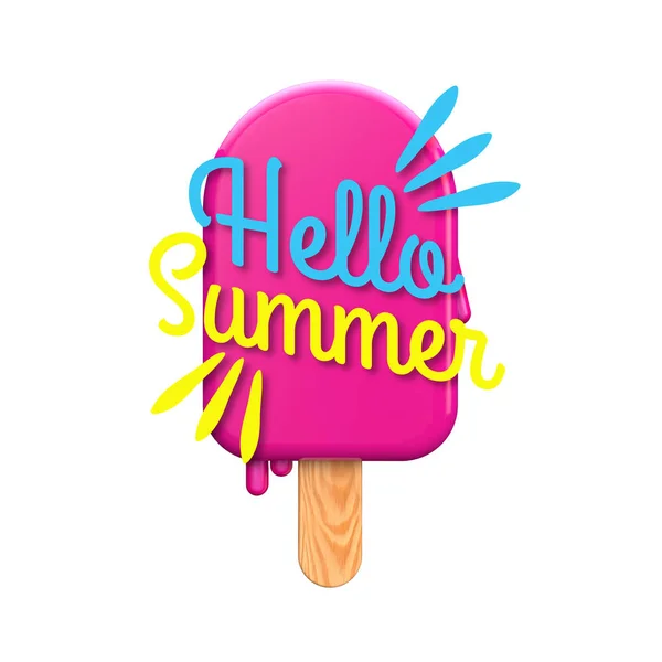 हॅलो उन्हाळ्यात संदेशासह उन्हाळ्यात रंगीत बर्फ लॉली — स्टॉक फोटो, इमेज