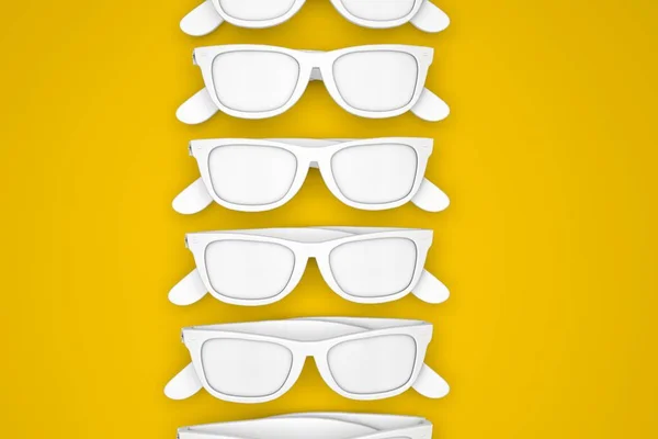 Weiße Sonnenbrille auf leuchtend gelbem Hintergrund. Sommerrückstand — Stockfoto