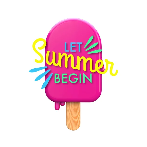 Καλοκαίρι πολύχρωμο παγωμένο γλειφιτζούρι με let καλοκαίρι ξεκινήσει το μήνυμα — Φωτογραφία Αρχείου
