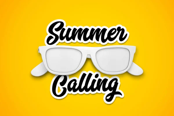 Messaggio di chiamata estiva con occhiali da sole bianchi su un giallo brillante — Foto Stock