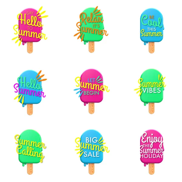 Piruetas de gelo coloridas de verão com mensagens de verão — Fotografia de Stock